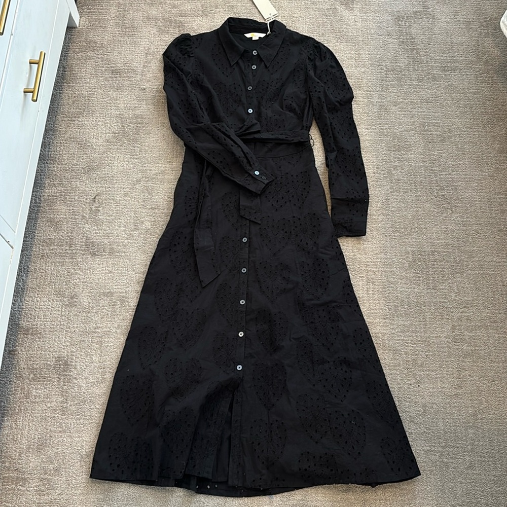 Boden Black Eyelet Midi Shirt Dress